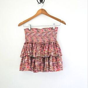 Sea Shell Ruffled Smocked Baby Pink Tincel Mini Skirt